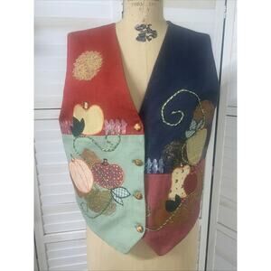 Women's Handmade Embroidery Glitter Painted Autumn Vest Prairie Grandma Sz M/L